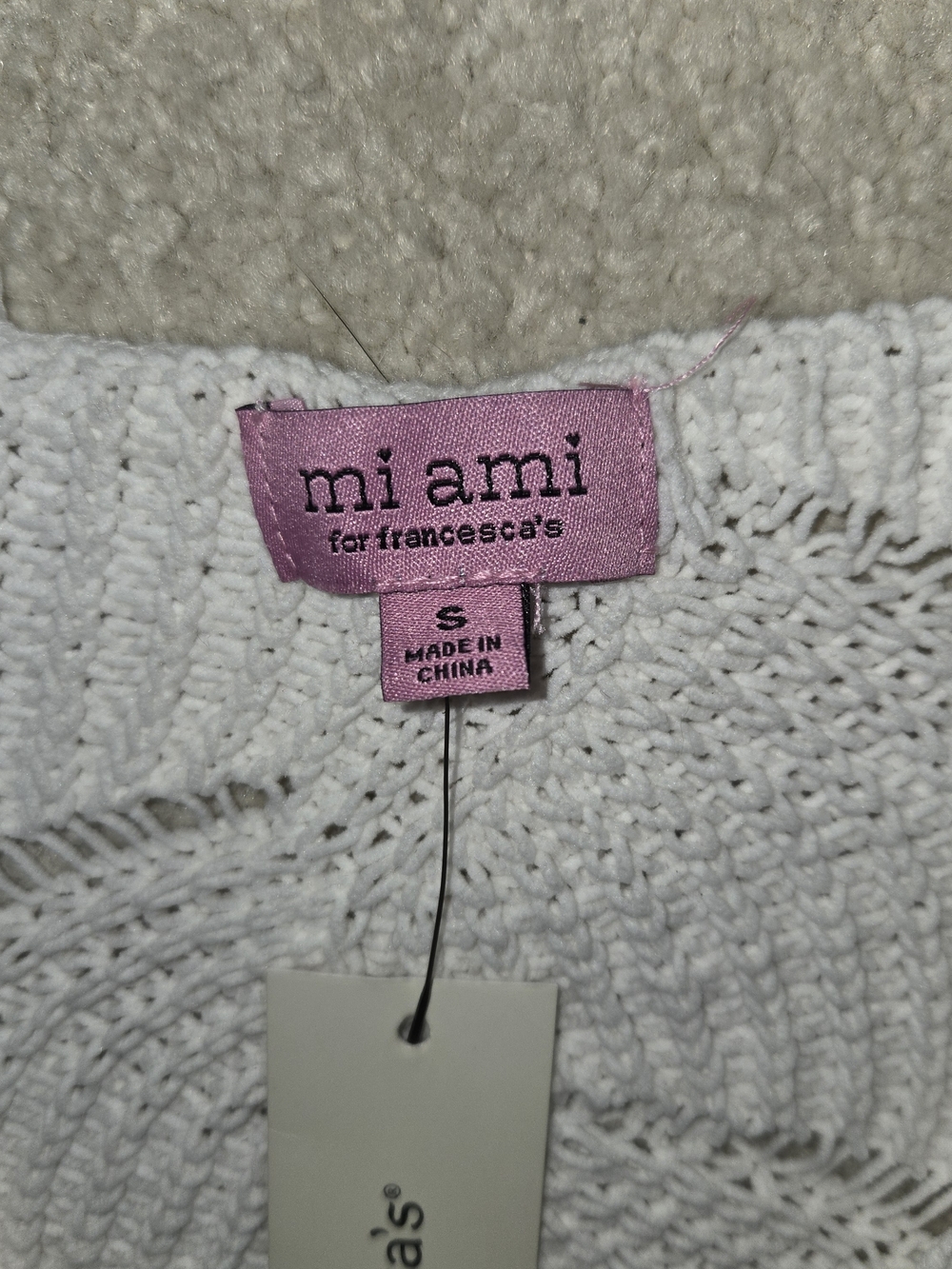 Francesca's Collections V-Neck Crochet Sweater in Cream, Sage & Olive NWT Size S - Picture 5 of 6